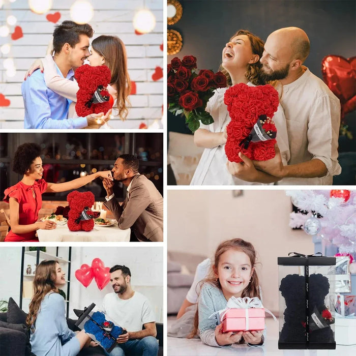 Artificial Rose Teddy Bear – Romantic Home Decor for Valentine's Day, Weddings & Anniversaries (No Box)