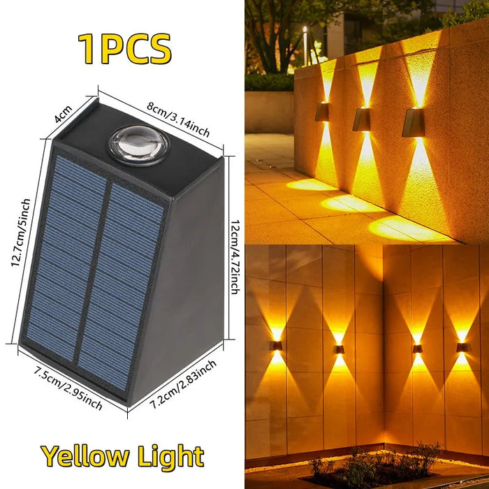 2 LED Solar Wall Lamp – Waterproof Outdoor Solar Garden Lights with Adjustable Brightness and Multi-Color Lighting for Balcony, Street, Garden, and Villa