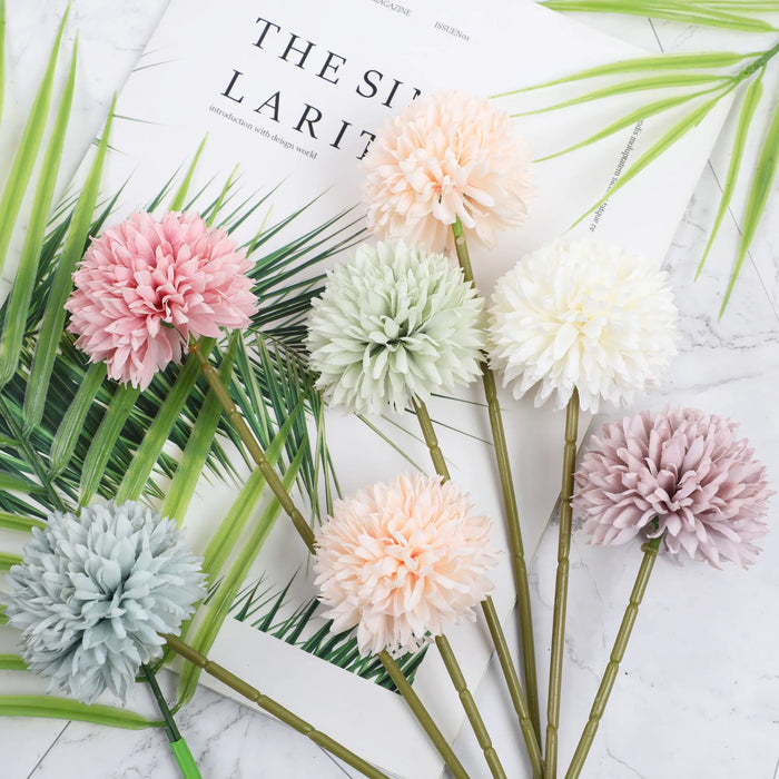 6 Artificial Dandelion & Chrysanthemum Ball Bouquets – Silk Flower Arrangement for Home, Office, Wedding, and Party Decoration