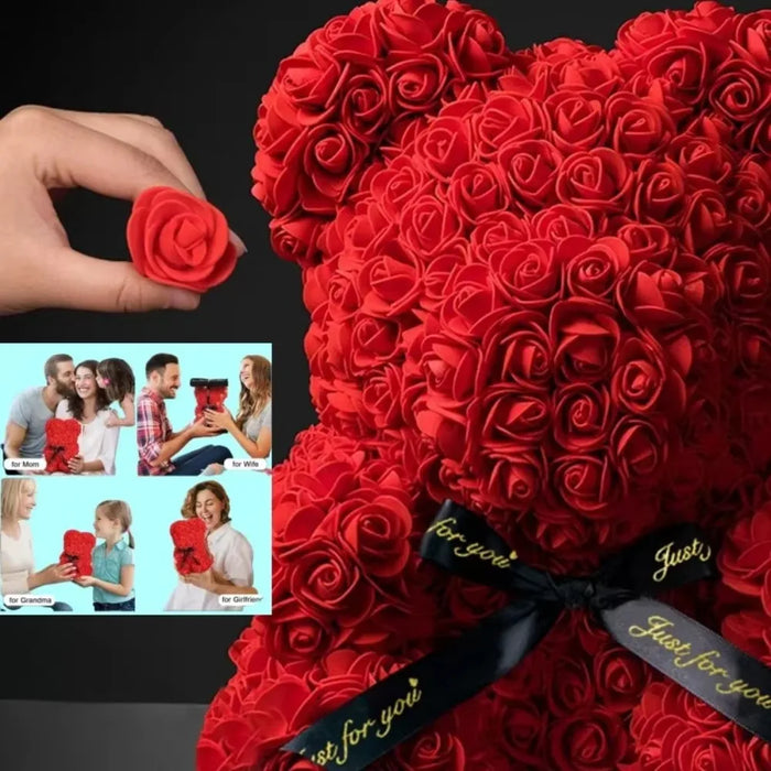 Artificial Eternal Rose Teddy Bear - Romantic Gift for Mother's Day, Valentine's Day, Birthday & Anniversary - Perfect Home Decoration