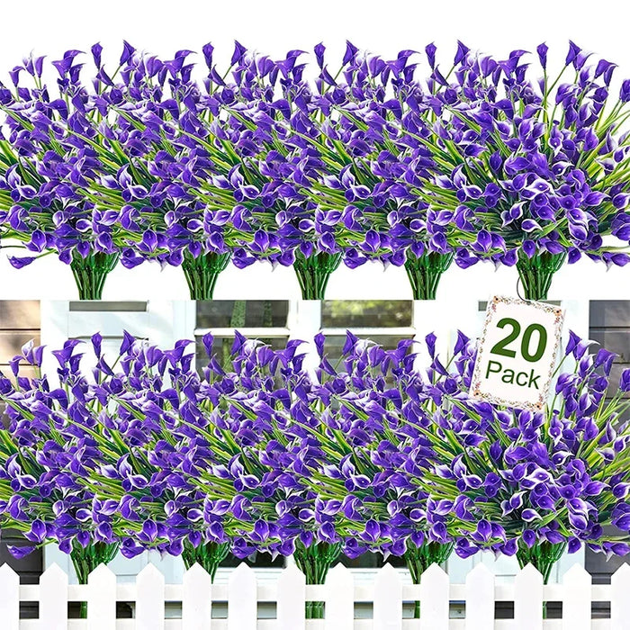 20 Bundles UV Resistant Outdoor Artificial Flowers – Faux Plastic Flowers for Home, Garden, and Wedding Décor