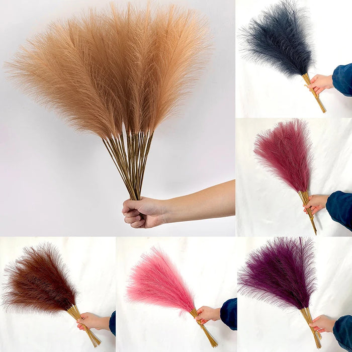 10pcs Artificial Pampas Grass – Blue Fake Reed Flowers for Wedding, Home, Party, and Vase Decoration