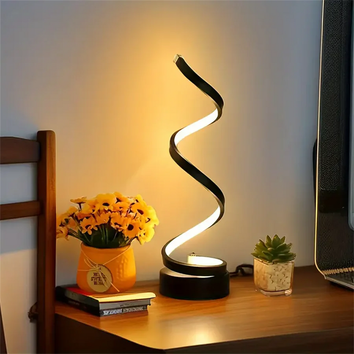 Modern LED Table Lamp with USB – Adjustable Brightness, Spiral Design for Bedroom, Living Room, or Office