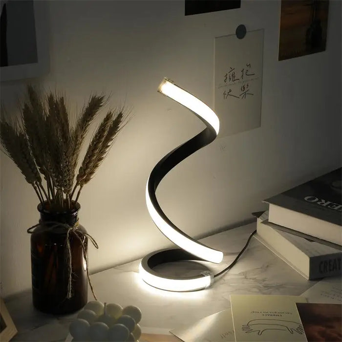 Modern LED Spiral Table Lamp – Three-Speed Dimming, USB Power, Decorative Bedroom & Desk Light