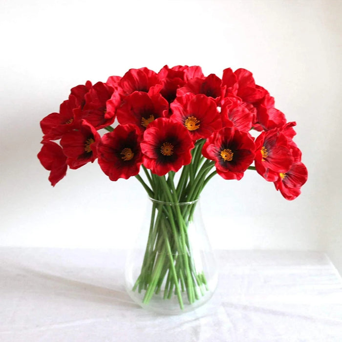 8Pcs Artificial Poppy Flowers – Faux PU Poppies with Long Stems for Wedding and Home Decor, Multicolor Greenery Plants