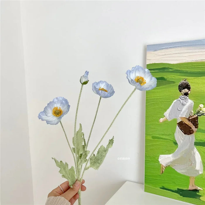Artificial Silk Poppies Bouquet – Lifelike Fake Poppy Flowers for Wedding, Home, Party Decor – 60cm Long Branch for Table & Event Decoration