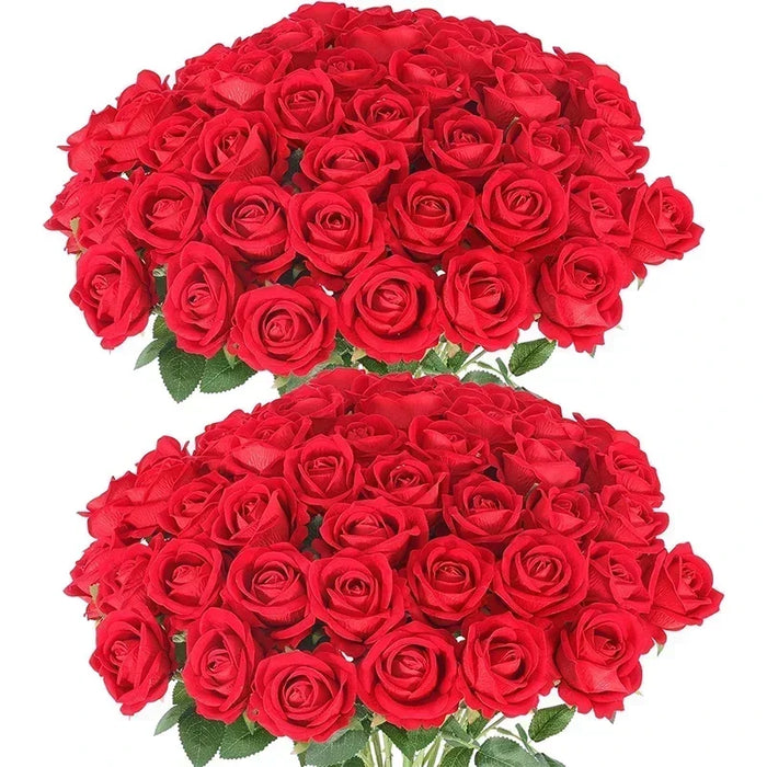 50 Pcs Artificial Silk Roses Bouquet – Real-Looking Fake Red Roses for Wedding, Party, and Home Decorations – DIY Floral Arrangements for Centerpieces