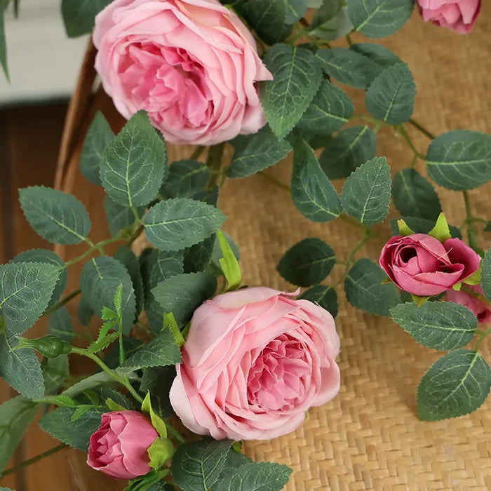 Artificial Sweetheart Roses Vine – Silk Red and Orange Rose Flower Rattan Vine for Home, Wedding, and Café Decoration