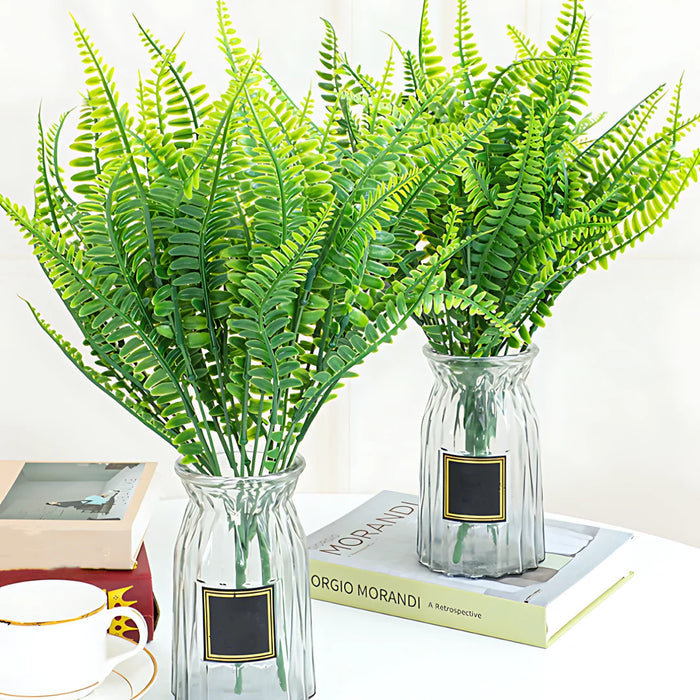 Artificial Fern Bunch with Green Leaves – Fake Plastic Plants for Home, Porch, Garden, and Outdoor Decoration