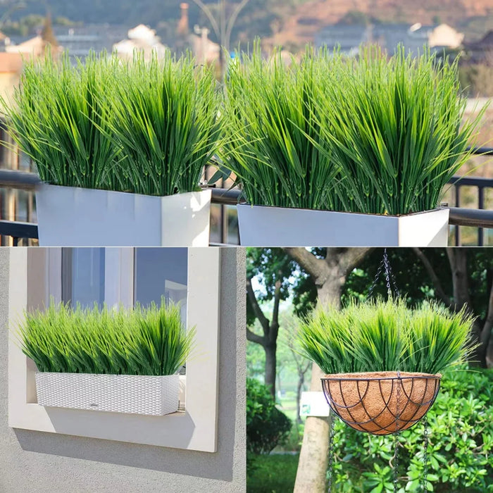 20PCS Artificial Grass Plants – 7-Branch Green Plastic Grass for Home, Office, and Outdoor Garden Decoration