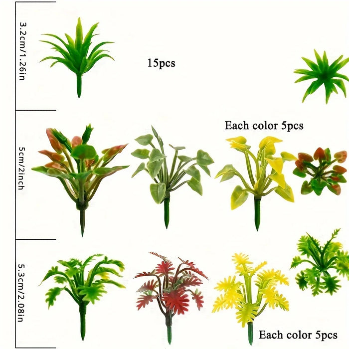 45pcs Miniature Shrubs & Bushes - Colorful Model Plants for Train Railways, Sand Scenery, Military Layouts & Architecture