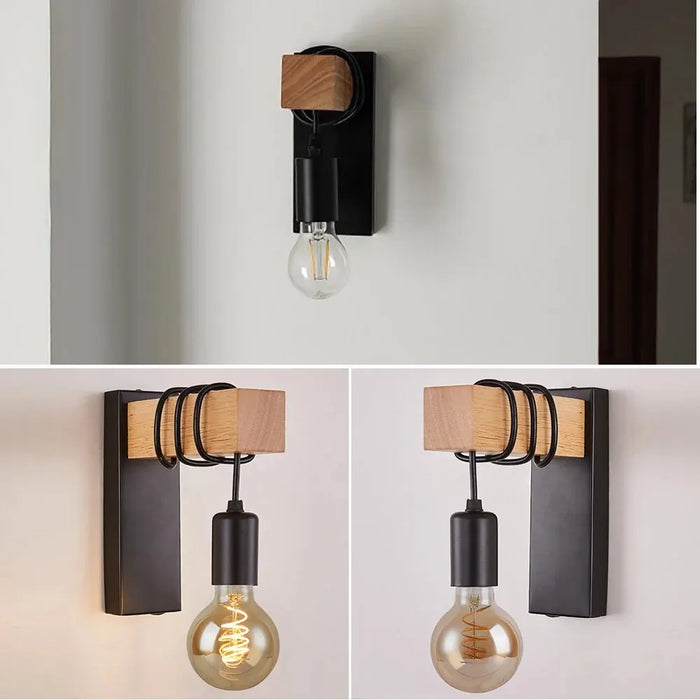 Retro Wood LED Wall Lamp – Vintage E27 Industrial Loft Light for Bedroom, Bathroom & Restaurant