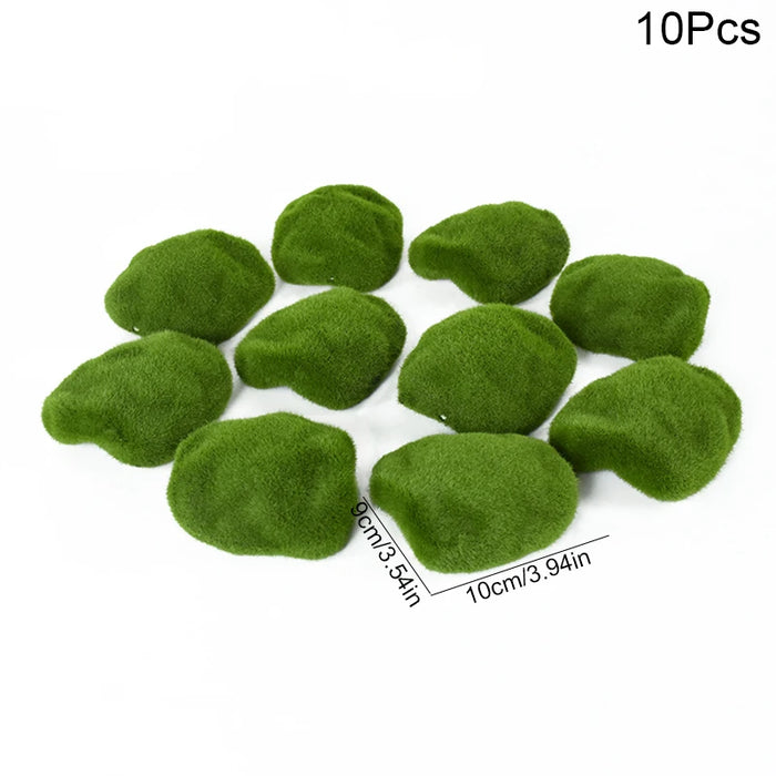 10pcs Artificial Moss Rocks – Green Fake Stones for DIY Garden Decoration & Creative Crafts