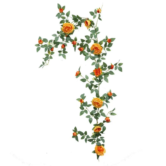 Artificial Sweetheart Roses Vine – Silk Red and Orange Rose Flower Rattan Vine for Home, Wedding, and Café Decoration