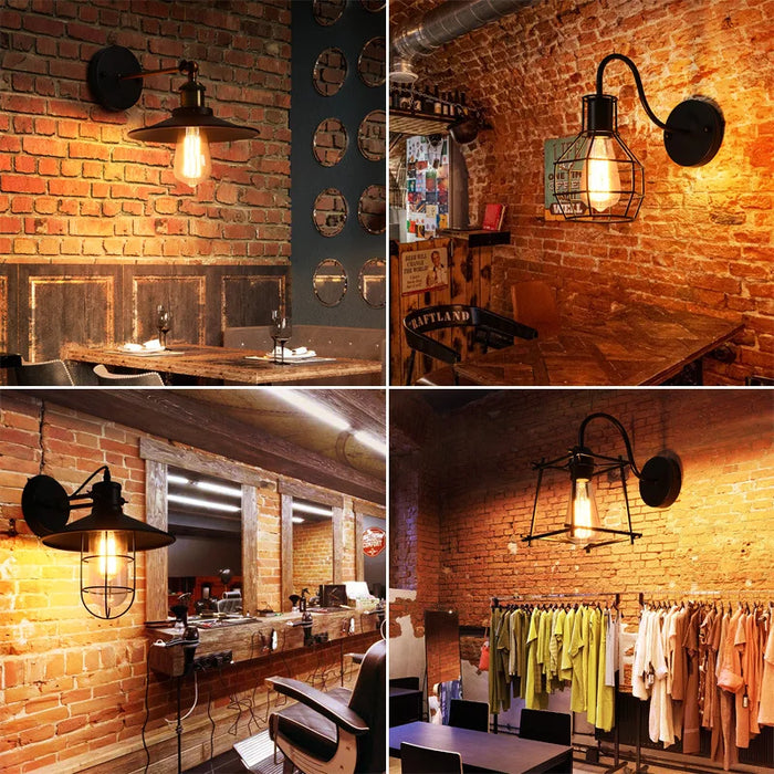 Retro Industrial Wall Light – Vintage Metal and Wood Wall Lamp for Aisles, Restaurants, and Bars