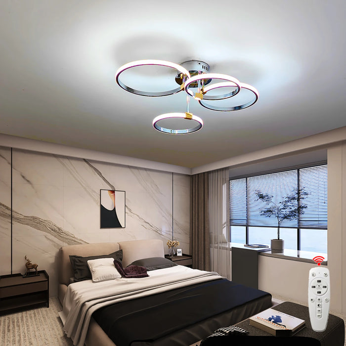 Modern LED Ceiling Chandelier – Dimmable Light with Remote & App Control, Gold/Chrome/Black Finish, for Living Room & Bedroom