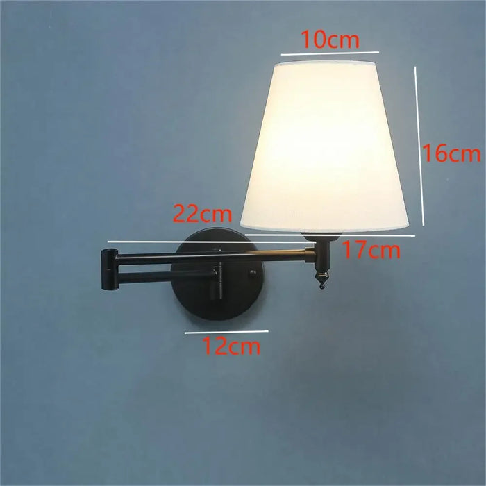 LED Wall Lamp with Folding Swing Arm – Fabric Shade, Modern Bedroom & Living Room Wall Light for Study, Stairway & Mirror Front