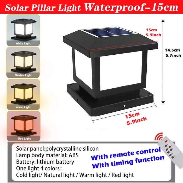 Timed LED Solar Outdoor Pillar Light – Waterproof, Remote Control, 4 Color Modes for Garden, Pathway, and Yard Décor – IP44 Solar Powered LED Lamp