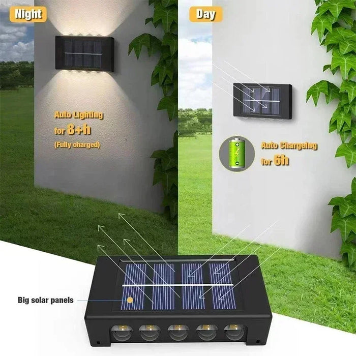 Solar Wall Lights Outdoor – Up and Down LED Light, Waterproof, Solar-Powered, Modern Porch Lamp for Garden, Balcony, Patio, and Landscape
