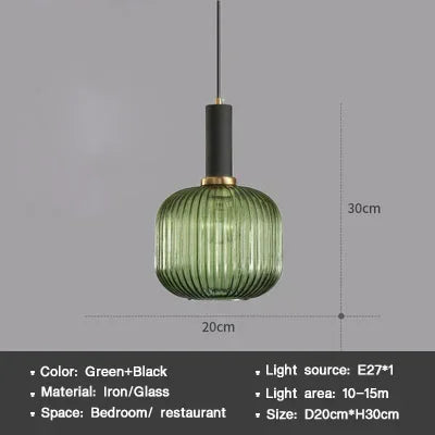 Modern Nordic Glass Pendant Light – Single Head LED Hanging Lamp for Dining Room, Bedroom, Cafe, and Study – White, Green, Cognac & More