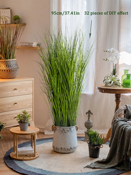 Large Artificial Reed Grass – Faux Onion Grass Plants for Wedding, Garden, and Office Décor – PVC Tropical Green Leaves Bouquet (50-95cm)