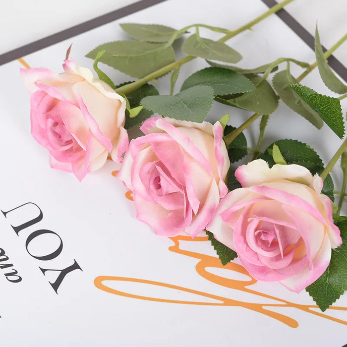 5pcs Faux Rose Silk Flower Bouquet – Long Branches, Wedding & Home Room Table Centerpiece, Fake Plant Wreath Accessories
