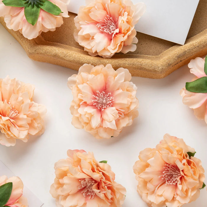 10Pcs Artificial Silk Peony Flowers – DIY Craft Fake Stamen Heads for Wedding, Home, Valentine’s Day, and Outdoor Décor