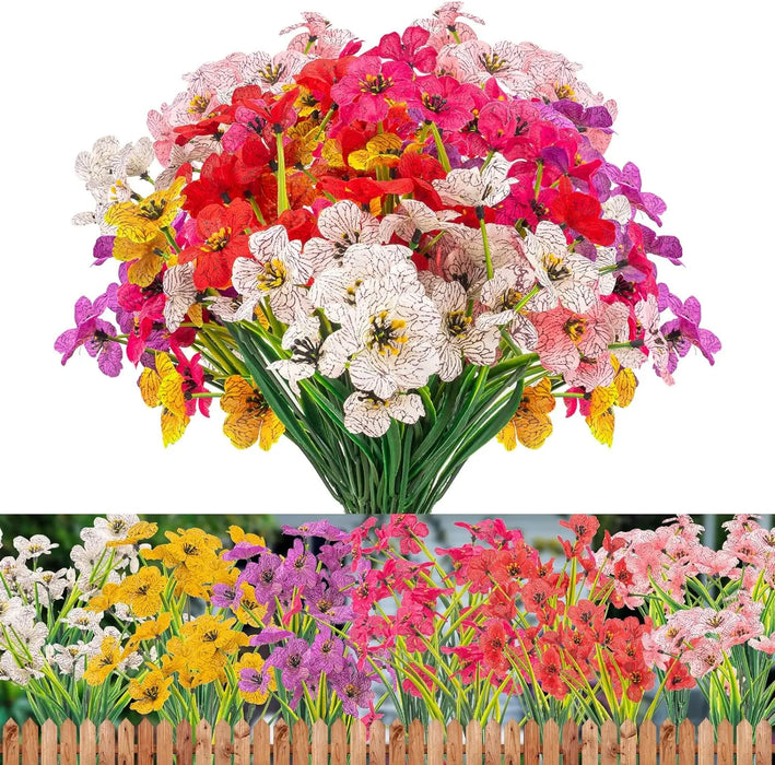 2/6/10 Bundles Outdoor Artificial Flowers – UV Resistant Faux Silk Flowers for Garden, Front Porch, and Outdoor Décor