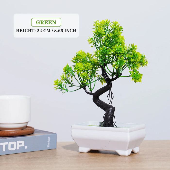 Artificial Bonsai Plants – Small Green Tree with Grass & Flower Potted Decoration for Home, Office, and Wedding Decor