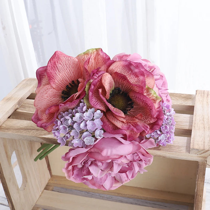 Artificial White Silk Flowers - Nordic Peony & Anemone Bouquet for Wedding, Home Decor, DIY Scrapbook, and Party Decoration