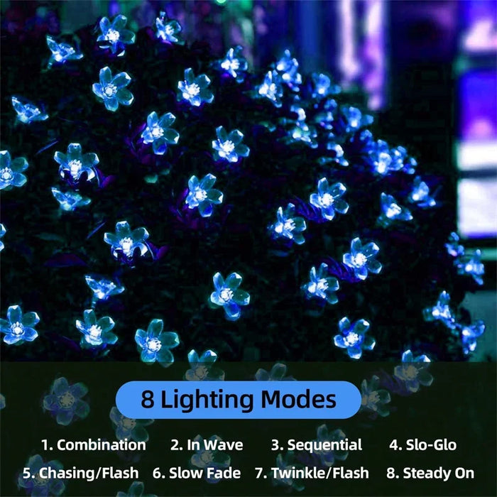 Solar Garden Flower String Lights – Waterproof Outdoor LED Fairy Lights with 8 Modes for Holiday, Christmas, and Decorative Lighting