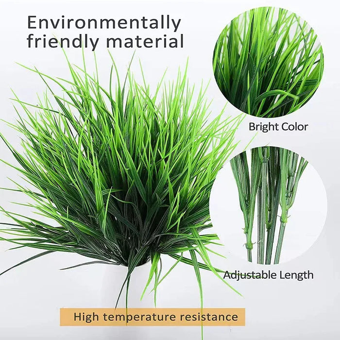 2pcs 7 Forks/Bundle Artificial Grass Plants – Green Plastic Flowers for Wedding, Spring, Summer, Living Room, and Christmas Home Decoration