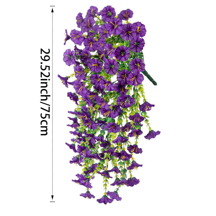1PC Artificial Morning Glory Vine – Faux Violet Hanging Flowers with Lush Green Leaves for Home, Garden, and Wedding Decoration