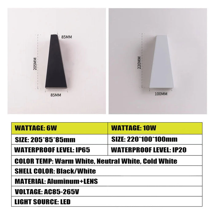 IP65 Waterproof LED Wall Lamp – 6W & 10W Outdoor Modern Nordic Wall Sconce for Porch, Garden, and Indoor Spaces (85-265V)