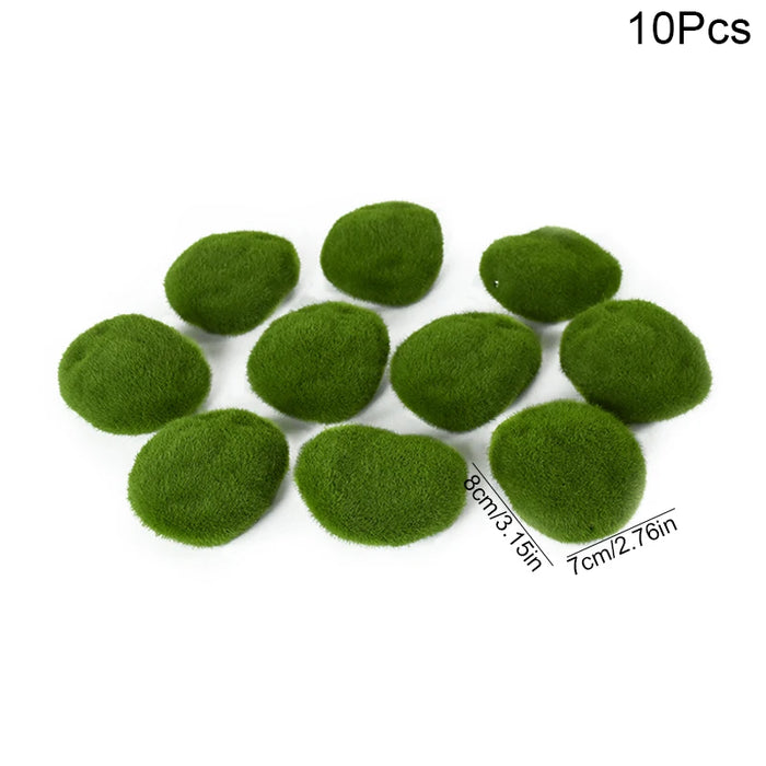 10pcs Artificial Moss Rocks – Green Fake Stones for DIY Garden Decoration & Creative Crafts