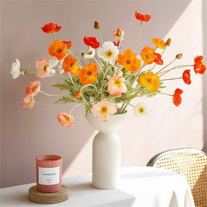 Artificial Poppies Silk Flower Bouquet – Lifelike Papaver Rhoeas for Wedding, Home, Photography, and Event Decor – 60cm Stem