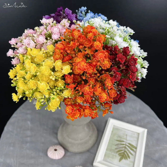 Vivid 6 Pcs/Bundle Babysbreath Artificial Flowers – Multicolor Fake Flower Arrangement for Home, Garden, and Wedding Decor