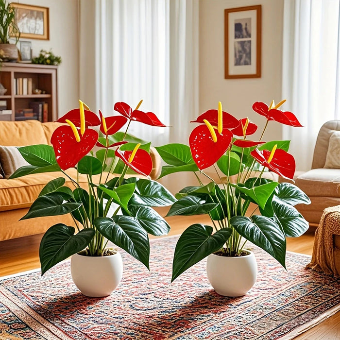 55CM Artificial Anthurium Plant – Realistic Fake Flower Pot for Indoor & Outdoor Home, Garden, Wedding, and Party Decoration