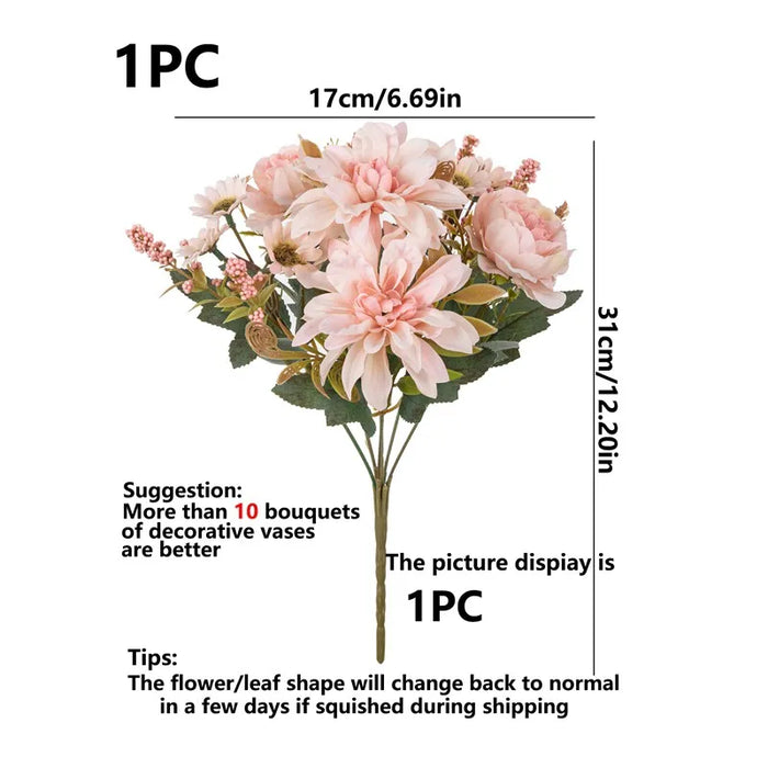 1Pc Artificial Silk Dahlia, Rose & Daisy Flower Bouquet – Wedding, Party, Home Decoration – DIY Floral Arrangement for Bridal Bouquets
