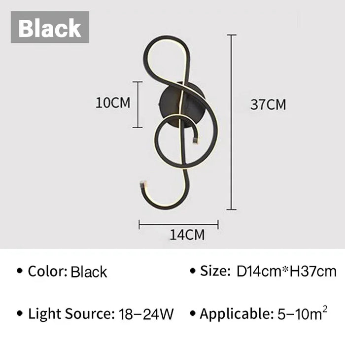 Modern LED Wall Lamp - Musical Note Wall Sconce for Bedroom, Living Room, and Study, Touch On/Off, Up & Down Light Direction, Indoor Home Decor