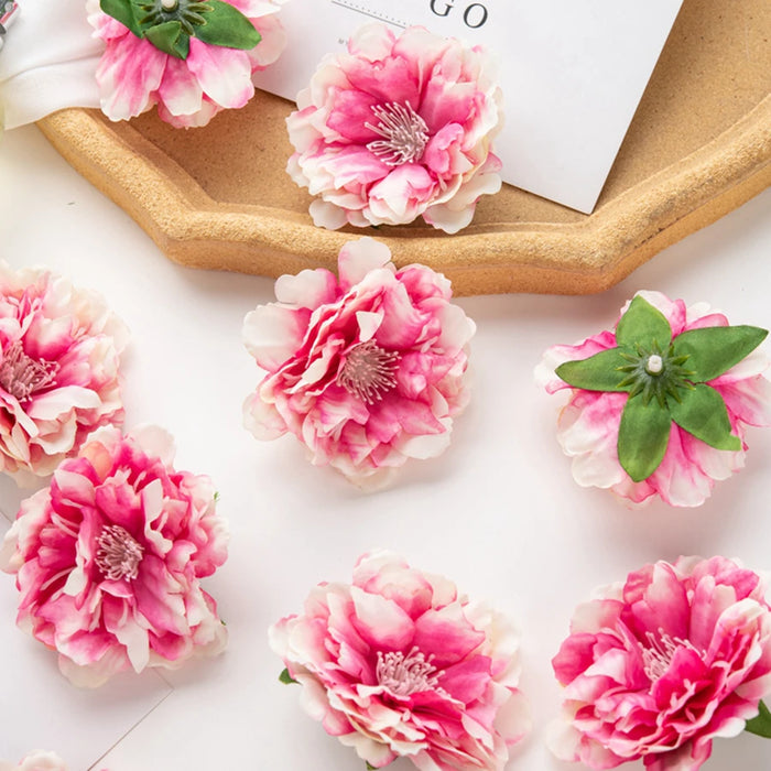 10Pcs Artificial Silk Peony Flowers – DIY Craft Fake Stamen Heads for Wedding, Home, Valentine’s Day, and Outdoor Décor