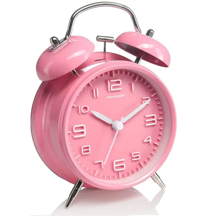 4-Inch Twin Bell Alarm Clock with Backlight – Loud Metal Frame Design, Silent Operation for Home and Office