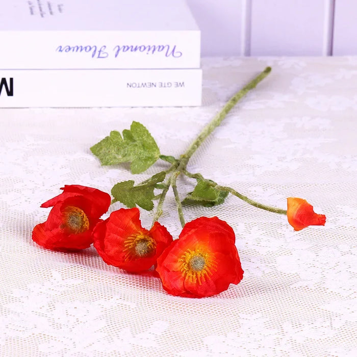 4-Head Artificial Poppy Flowers – Silk Western Chrysanthemum for Wedding, Home, and Pastoral Decor