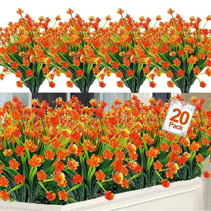 20 Bundles UV Resistant Outdoor Artificial Flowers – Faux Plastic Flowers for Home, Garden, and Wedding Décor