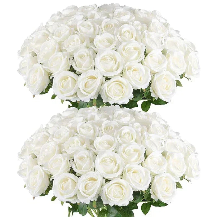50 Pcs Artificial Silk Roses Bouquet – Real-Looking Fake Red Roses for Wedding, Party, and Home Decorations – DIY Floral Arrangements for Centerpieces