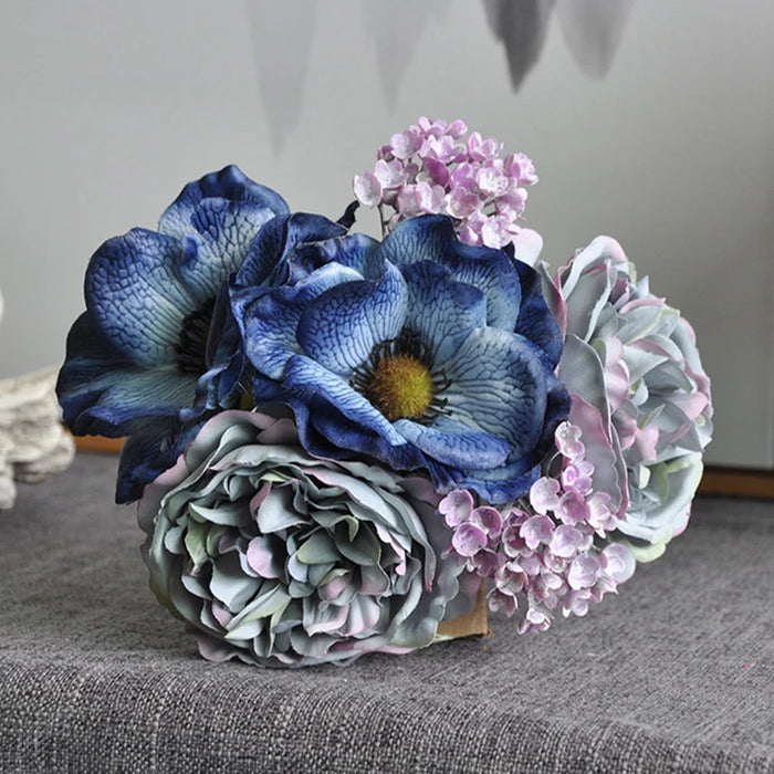 Beautiful Nordic Peony & Anemone Artificial White Silk Flowers Bouquet – Wedding, Home Decor, DIY, and Scrapbook Craft Accessories