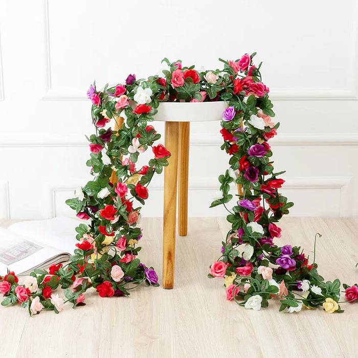 2.5m Artificial Rose Vine Garland – White & Pink Silk Flowers for Wedding, Home, and Room Decor
