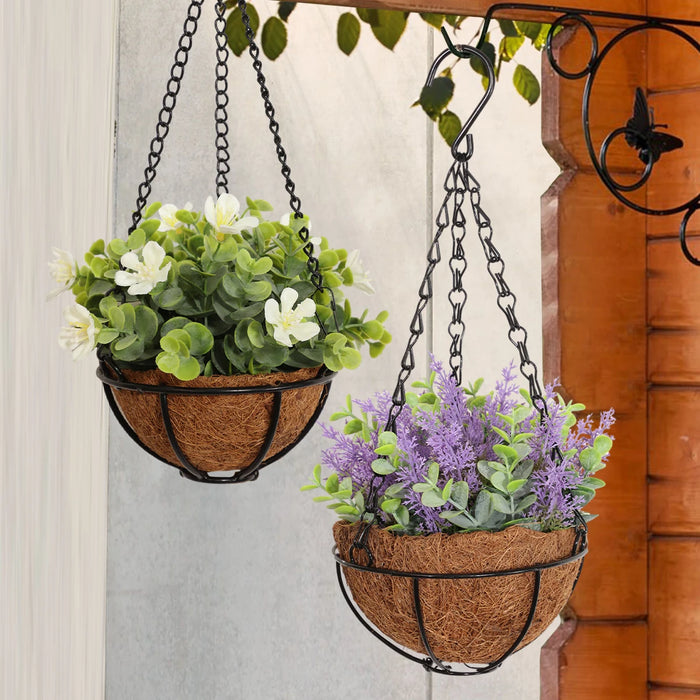 Artificial Flower Basket – Eucalyptus, Rose & Lavender Hanging Plant for Garden, Party, and Outdoor Décor
