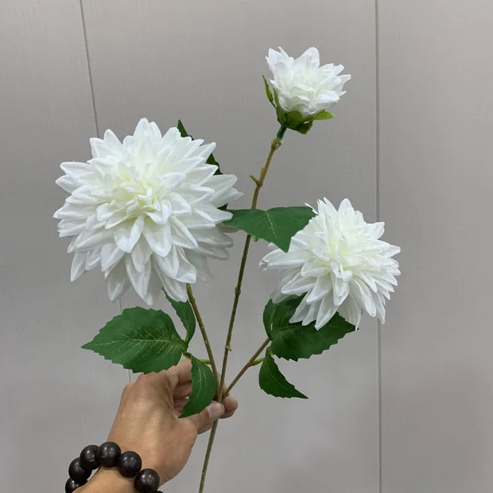 Lifelike Artificial Dahlia Flower – 3-Head Silk Long Branch for Home, Wedding, Party, and Bedroom Decor