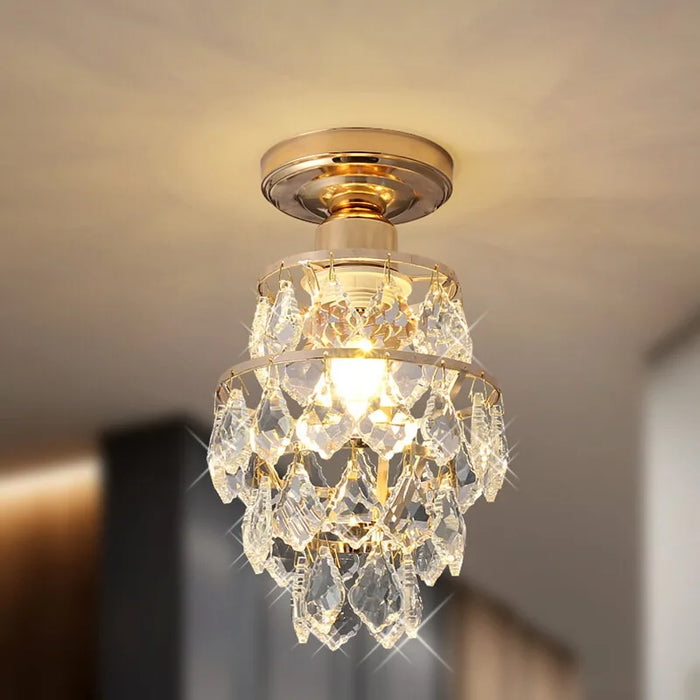 Modern Gold Mini Crystal Ceiling Light – E27 LED Fixture for Bedroom, Living Room, Stairs, and Home Decor